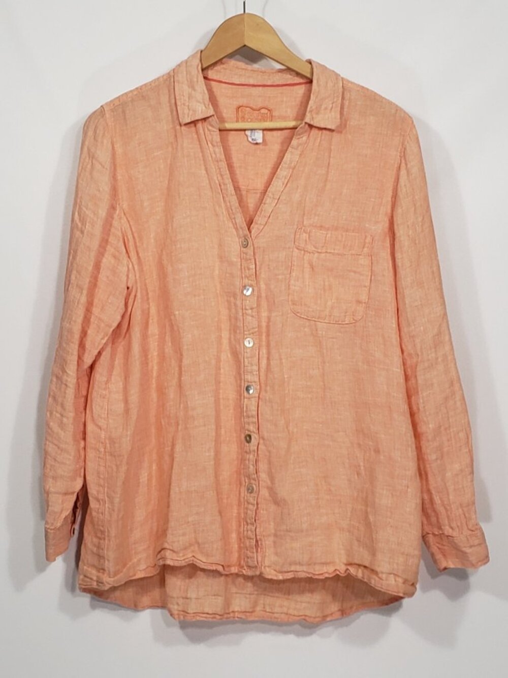 Sigrid Olsen Peach Linen Buttondown Shirt Blouse Women's XL